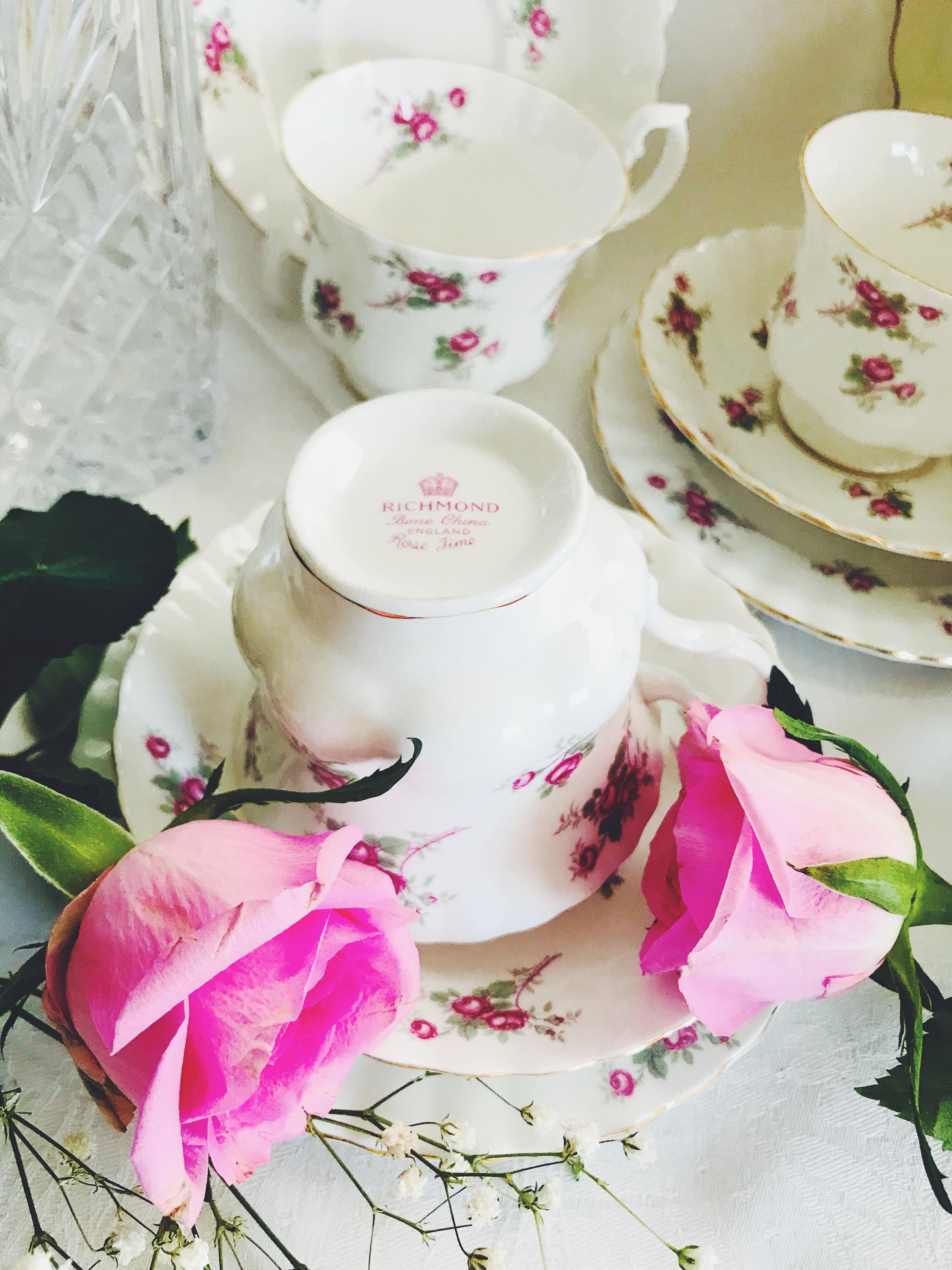 Vintage Richmond Bone China Trio Rose Time Made Etsy