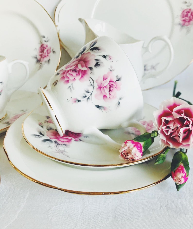 Vintage Duchess Pink Roses Bone China Trio Etsy UK