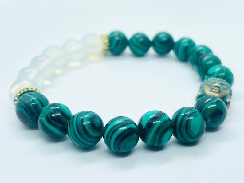 beaded bracelets gift bracelet with Budha charm 8mm gemstone bracelet Malachite with Opal combination best selling item