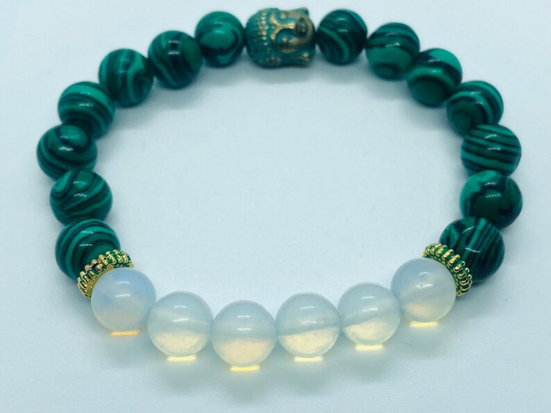 beaded bracelets gift bracelet with Budha charm 8mm gemstone bracelet Malachite with Opal combination best selling item