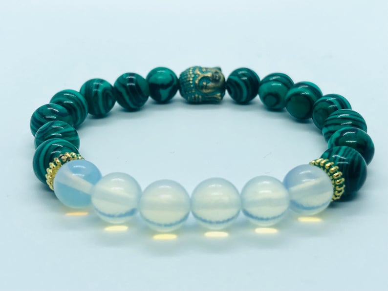 beaded bracelets gift bracelet with Budha charm 8mm gemstone bracelet Malachite with Opal combination best selling item