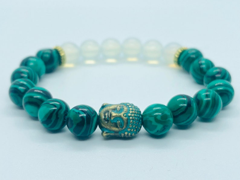 beaded bracelets gift bracelet with Budha charm 8mm gemstone bracelet Malachite with Opal combination best selling item