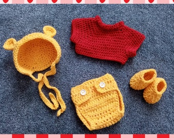 Winnie the Pooh Disney inspired Knitted Baby Photo Prop Crochet Costume Pregnancy Announcement Baby Milestone