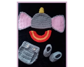 Dumbo Disney bebé foto prop crochet traje anuncio de embarazo bebé hito pastel smash