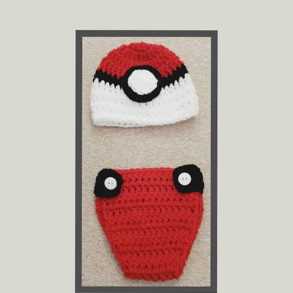 PokeBall inspired Knitted Baby Photoshoot Costume Crochet Pokemon Photo Prop Pregnancy Announcement