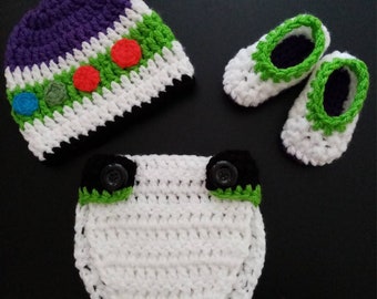 Buzz Lightyear inspired Disney Knitted Baby Costume Photoshoot Outfit Crochet Photo Prop Pregnancy Announcement