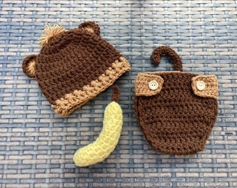 Monkey Baby Photo Prop Crochet Costume Pregnancy Announcement Baby Milestone Cake Smash