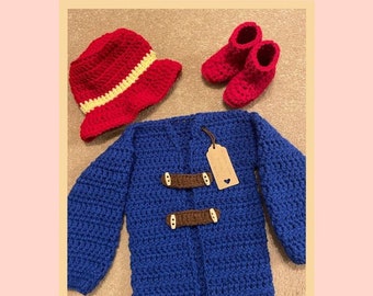 Paddington Bear Knitted Baby Photo Prop Crochet Costume Pregnancy Announcement Baby Milestone Cake Smash Photo Shoot