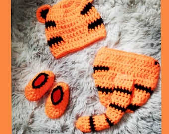 Tigger Disney Inspired Baby Photo Prop Crochet Knitted Costume Pregnancy Announcement Baby Milestone Cake Smash