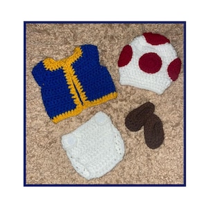 Toad Super Mario Toadstool inspired Baby Photoshoot Outfit Crochet Baby Costume Pregnancy Reveal Baby Knitted Photo Prop Baby Milestone