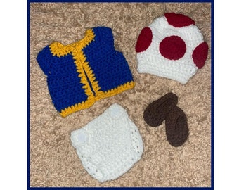 VENTE ** Crapaud Super Mario inspiré Photoshoot tenue bébé au crochet Costume de bébé grossesse révèlent bébé tricoté Photo accessoire