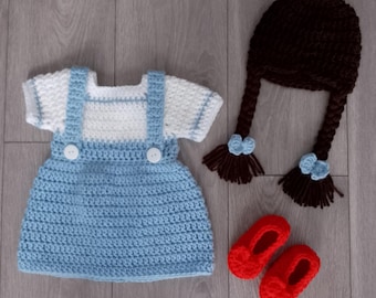 Dorothy Wizard of Oz Baby Girl Crochet Costume Photo Prop Baby Photoshoot