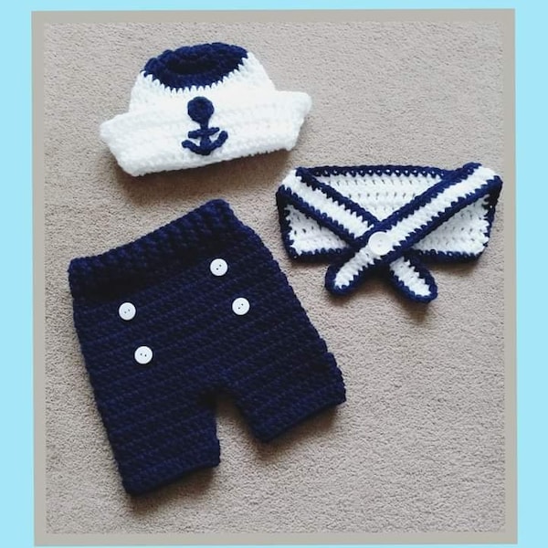 Sailor Knitted Baby Photo Prop Crochet Costume Pregnancy Announcement Baby Milestone Photo Shoot