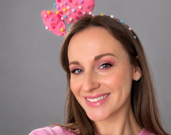 Pink Rainbow Pompoms Candy Headband Large Candyland Fascinator Headdress Adult