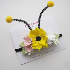 Bumble Bee Baby Headband, Felt Flower Crown