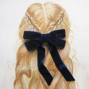 Large Royal Blue Velvet Hair Bow Barrette Schoolgirl Royal Blue Bow Clip Adult Hair Bow Handmade Hair Bow Clip Hair Tie