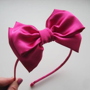 Fuchsia Satin Bow Headband for Women Toddler Girl Adult Hot Pink Headband for Girls Hair Accessories for Party Women Headbands Bright Pink