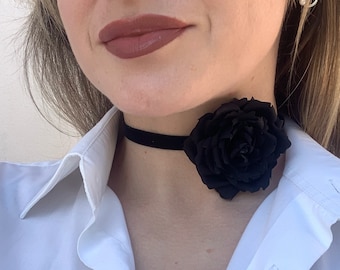 Black Rose Choker Necklace Handmade Tiny Peony Velvet Ribbon Choker Gothic Flower Chocker to Tie Victorian Style  Gothic Wedding Choker