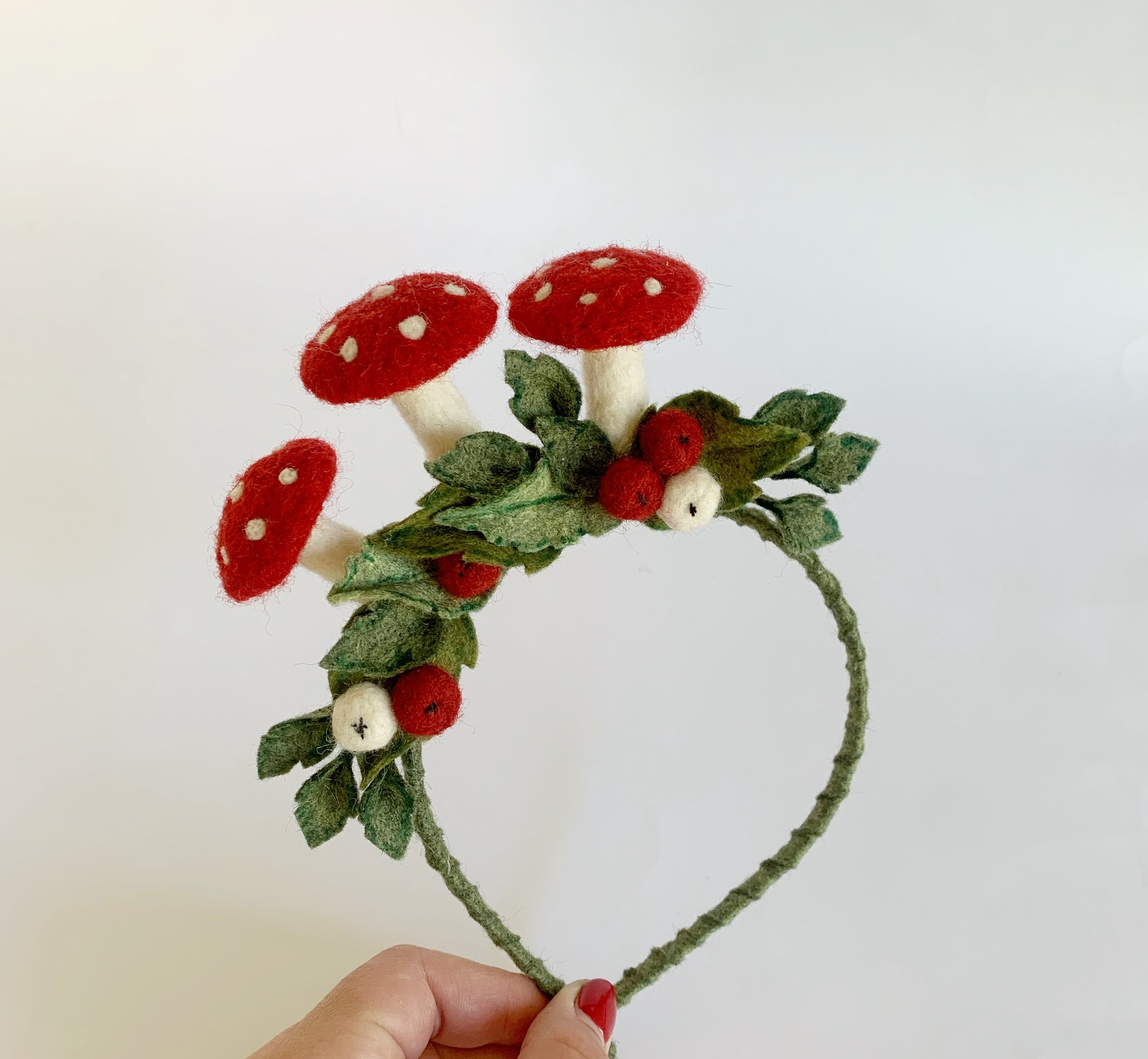 Handmade Designer Fascinator Headband Floral Black Red Tree Mushroom and Berries MOSTORY Artificial Elf Black Flower Crown - Handmade Fairy  main image 4