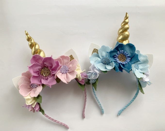 Unicorn Flower Headband with ears Blue Purple Unicorn Headdres Girl Toddler Adult Unicorn Headband for Girls