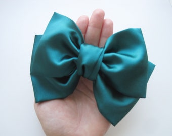 Emerald Green Satin Hair Bow for Women or Girls Large Satin Emerald Hair Bow Green Hair Bow Barrette Large Satin Christmas Hair Bow