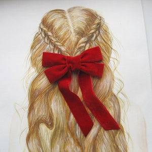 Red Velvet Hair Bow Barrette Christmas Hair Bow Large Velvet Hair Bow Red Hair Bow Clip Velvet Scrunchy Hair Tie Bow Long Hair Bow