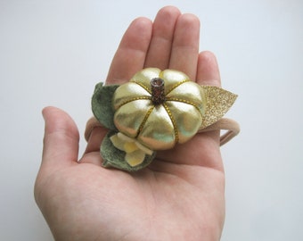 Gold Pumpkin Baby Headband, Halloween First Birthday