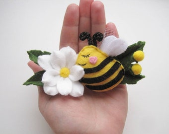 Felt Bumble Bee Headband with Daisy Flower, Baby Birthday Party