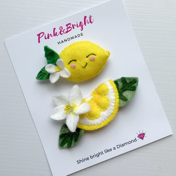 Lemon Hair Clips Set Lemonade Party Hair piece Alligator Hair Clip Fruit Hair Clip Yellow Hair clips for girls Lemon Bow Lemon Slice Clip