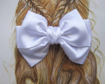 White Satin Hair Bow for Women or Girls Large Satin Hair Bow White Wedding Hair Bow Barrette Large Satin Christmas Hair Bow White Bow Adult