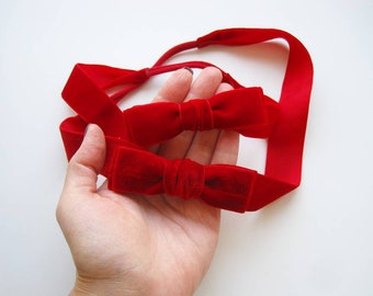 Red Velvet Headband Baby Valentines Headband Baby Bows Red Baby Headband Velvet Headband Bow Tiny Hair Bows Mini Baby Bow Baby Christmas