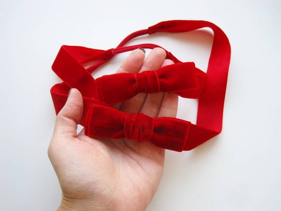 Red Velvet Headband Baby Valentines Headband Baby Bows Red Baby