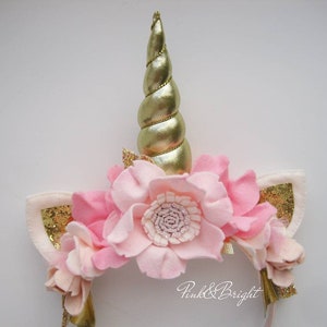 Fancy Gold and Light Pink Unicorn Tiara Headband with Gold Glittered Ears Unicorn Party Headband Kids Girls Gifts for Kids Girls Dress up image 4