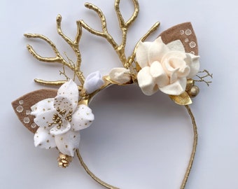 Festive Christmas Antler Headband: Gold Tiara Crown, Holiday  display picture 1