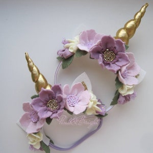 Lavender and Sage Green Unicorn Headband Gold Unicorn Tiara Unicorn Birthday Outfit Unicorn Birthday Crown Gifts for Kids Girls Dress Up