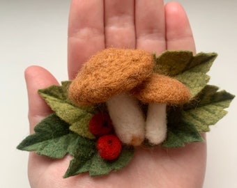 Needle Felted Brown Mushroom Hair Clip Barrette Woodland Hair Accessory Cottage core Headpiece Todler Adult Mushroom Headband Baby Girl