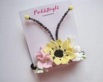 Felt Bee Headband, Pastel Yellow Floral Antennae, First Bee-Day