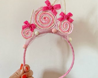 Pink Lollipop Headband Candyland Party Dress up Candy Hairpiece Lollipop Accessories Candy Crush Costume Sugarplum Candy Fascinator