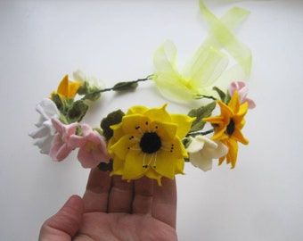 Sunflower and Daisy Flower Crown Baby Girl Flower Crown Baby's Breath Hair Wreath Fall Headband Sunflower Wreath Toddler Sunshine Birthday