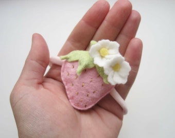 Hand Sewn Felt Strawberry Hair Clip or Headband