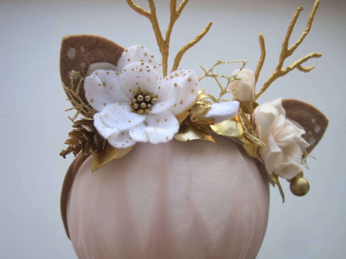 Gold Deer Antler Headband, Baby Girl Christmas Outfit  display picture 2