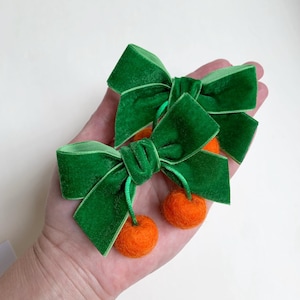 Orange Fruit Hair Clip Bows Set of 2 Orange Green Pigtail Clips Summer Fruit Hair Accessories Toddler Hair Bows Cute Ribbon Hair Bows Girls
