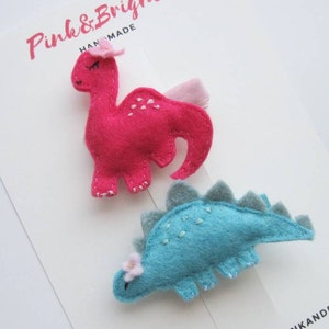 Hand Sewn Felt Dinosaur Hair Clips - Set of 2