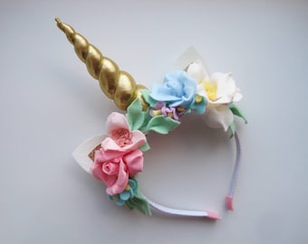 Pastel Rainbow Unicorn Headpiece Unicorn Party Hat Flower Unicorn Tiara Crown Girls Unicorn Birthday Outfit Gifts for Kids Girls Dress up