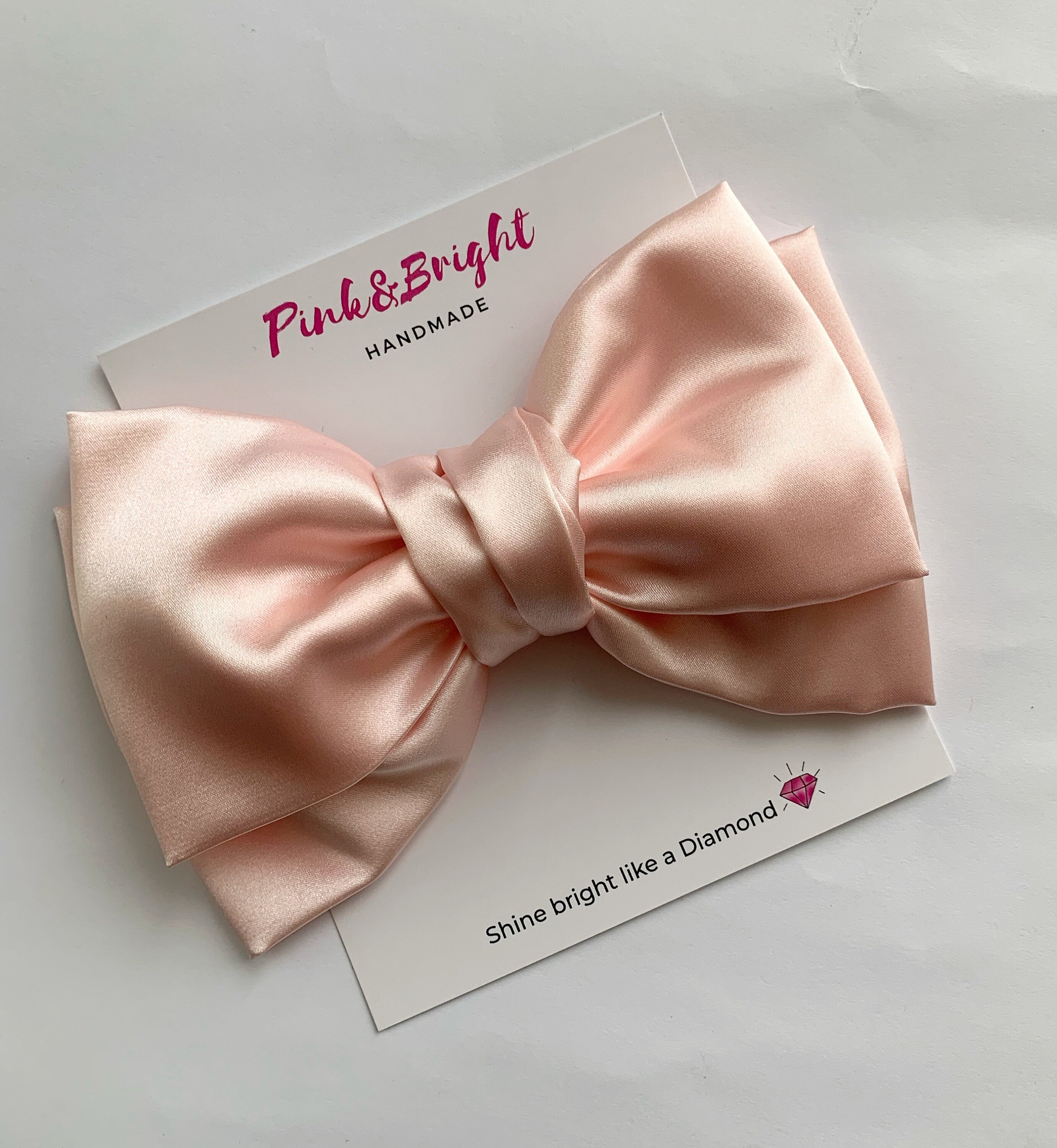 Large Peach Satin Hair Bow Barrette, Women display picture 1
