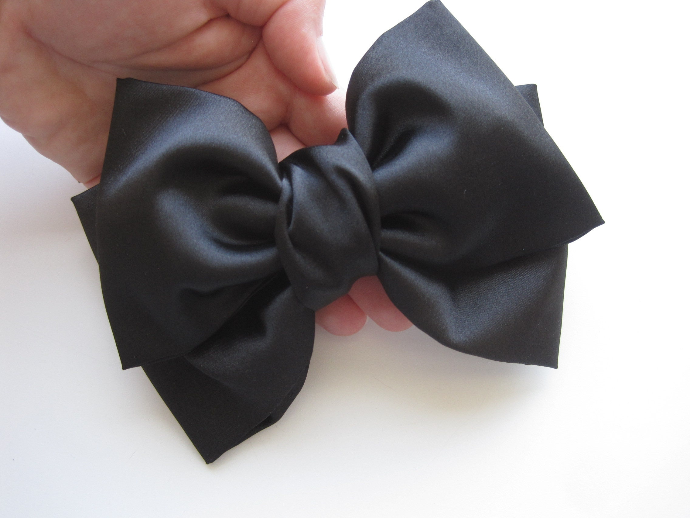 Black satin hair bow/Handmade hair bow /French barrette hair bow