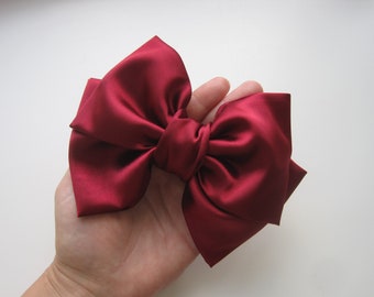 Burgundy Satin Hair Bow for Women or Girls Viva Magenta Large Satin Vine color Hair Bow Burgundy Hair Bow Barrette Hair Bow Maroon Bow