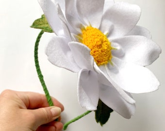 Large Felt Daisy Headband - White Chamomile Flower Headpiece