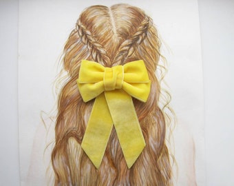 Large Velvet Hair Bow Yellow Long Velvet Hair Bow For Women Adult Velvet Hair Bow Spring Yellow Hair Bow for Girls Kids Toddler Hair Tie