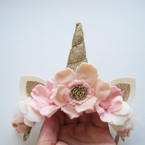 Blush Unicorn Headband Baby Unicorn Birthday Party Hat Unicorn Tiara Blush Pink Unicorn Flower Crown Baby Girl Unicorn Birthday Outfit
